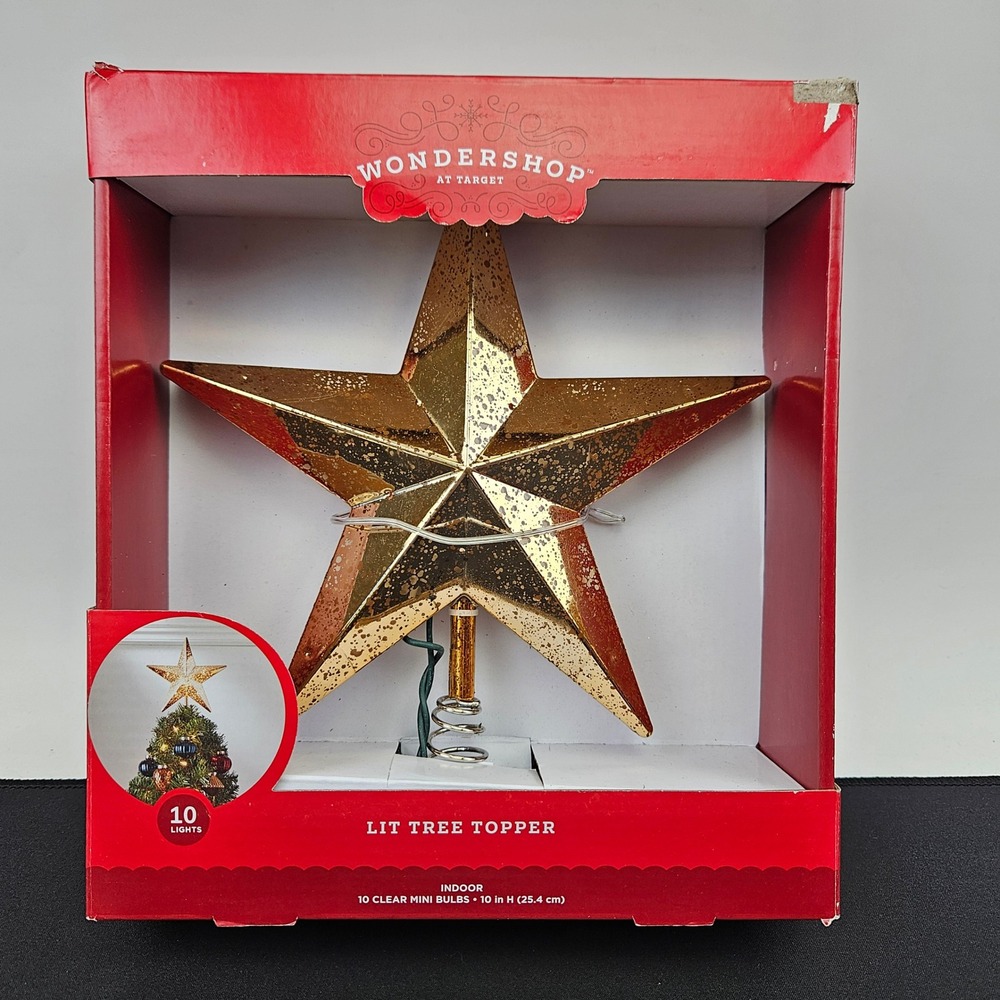 Wondershop Lit Tree Topper Gold Mercury Glass Style 10 Inch Star 10 Clear Lights
